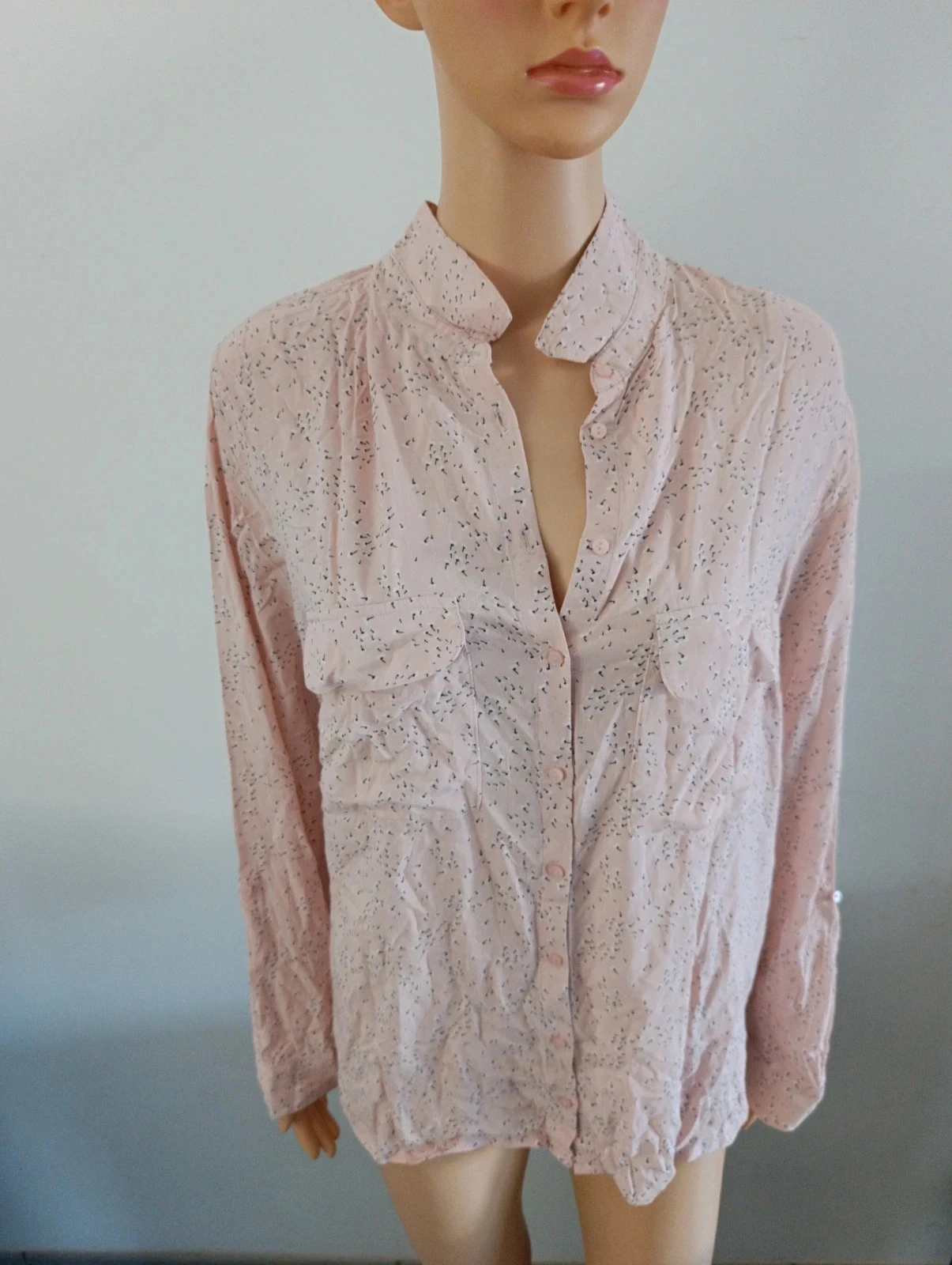 Camaêbu powder pink printed blouse shirt for women size 44 long sleeves fluid – photo 4